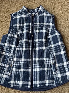 croft & barrow Navy and White Plaid Quilted Vest size Large